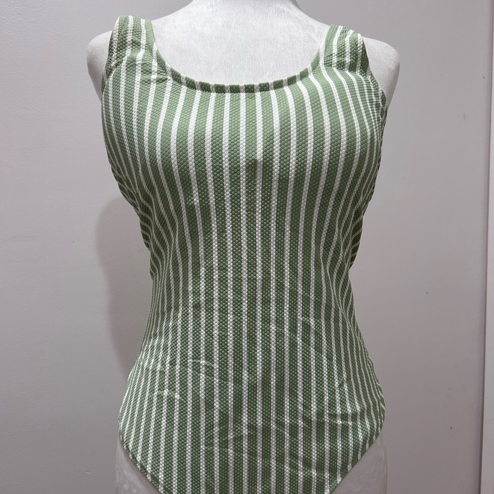H&M Green and White Striped Bodysuit